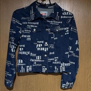 Johnny Blaze All Over Logo Print Blue Denim Jacket